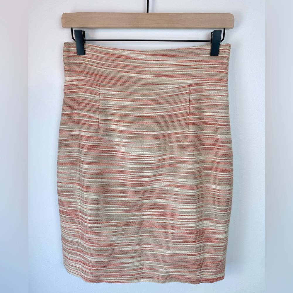 ANTONIO MELANI Beige & Coral Tweed Skirt Statement Fan Back | Size 2